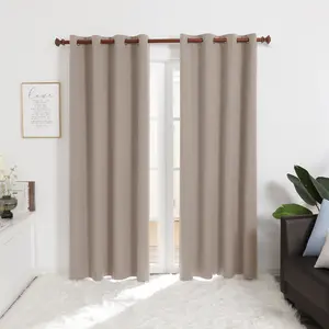 Deconovo Solid Faux Linen Blackout Curtains 2 Panels Insulated Window Drapes Light Blocking Total Blackout for Bedroom Living Room with 8 Silver Grommets