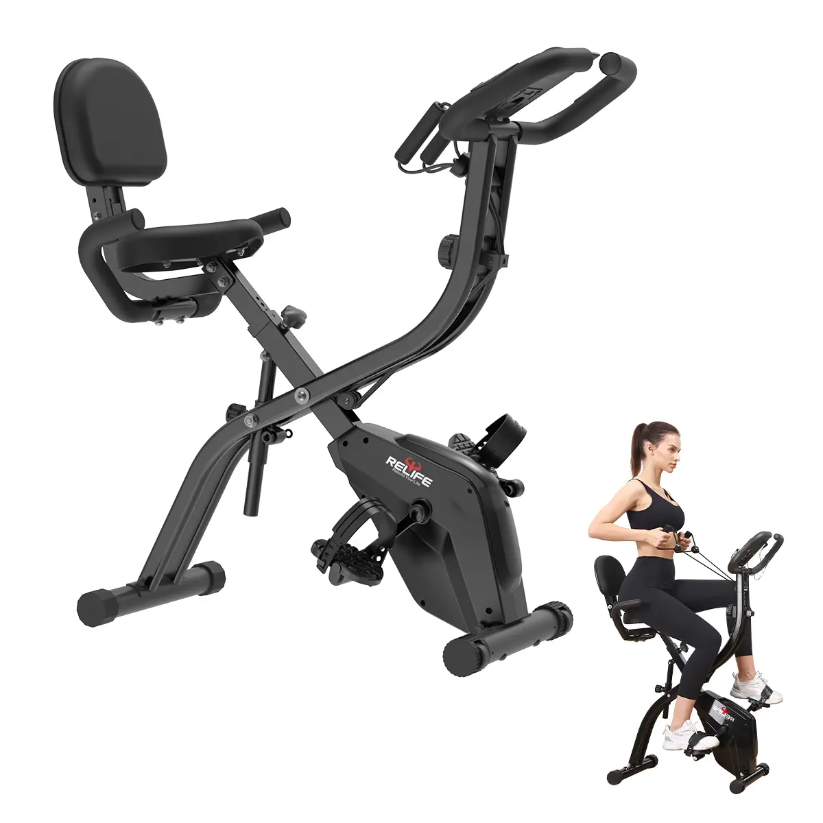 RELIFE 3-in-1 Foldable Magnetic Resistance Stationary Exercise Bike, Home Gym Equipment for Home Workout Cardio Fitness (Workout Equipment)