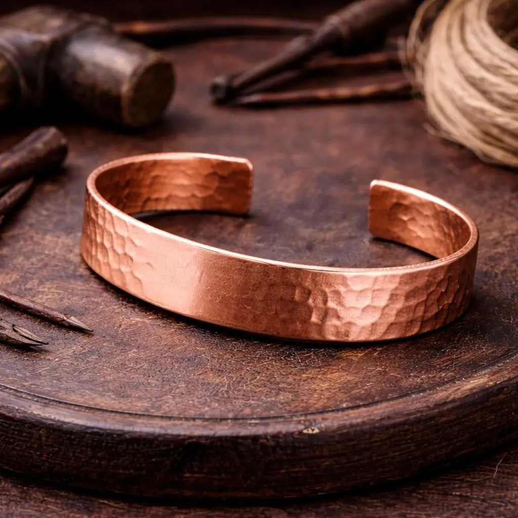 Hammered Copper Bracelet for Men & Women - 100% Pure Solid Turkish Copper Cuff - 1.5mm Thick - Uncoated - Handcrafted - Adjustable
