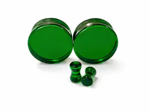 Emerald Green Glass Double Flare Fashion Jewelry Earrings for Stretched Ears