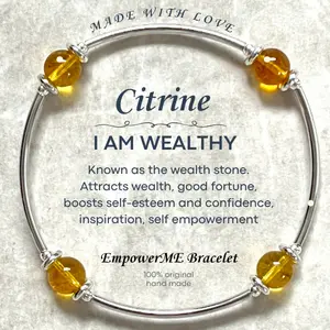 I AM WEALTHY - EmpowerME Bracelet - Attract Wealth, Abundance and Good Fortune - 8MM Citrine Healing Stone Bracelet - (Citrine - Wealth) Women's Gift Christmas Birthday Daily Auspicious Anniversary Handmade Chakra