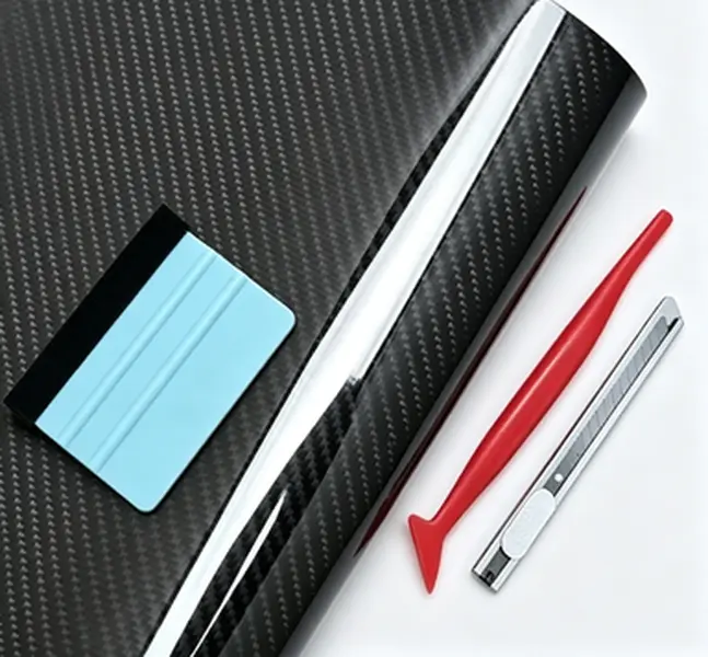 1 ft x 5 ft Glossy Black Carbon Fiber Color‑Change Film for Cars, PVC Body Wrap with Installation Tool Kit, Self‑Adhesive Car Film