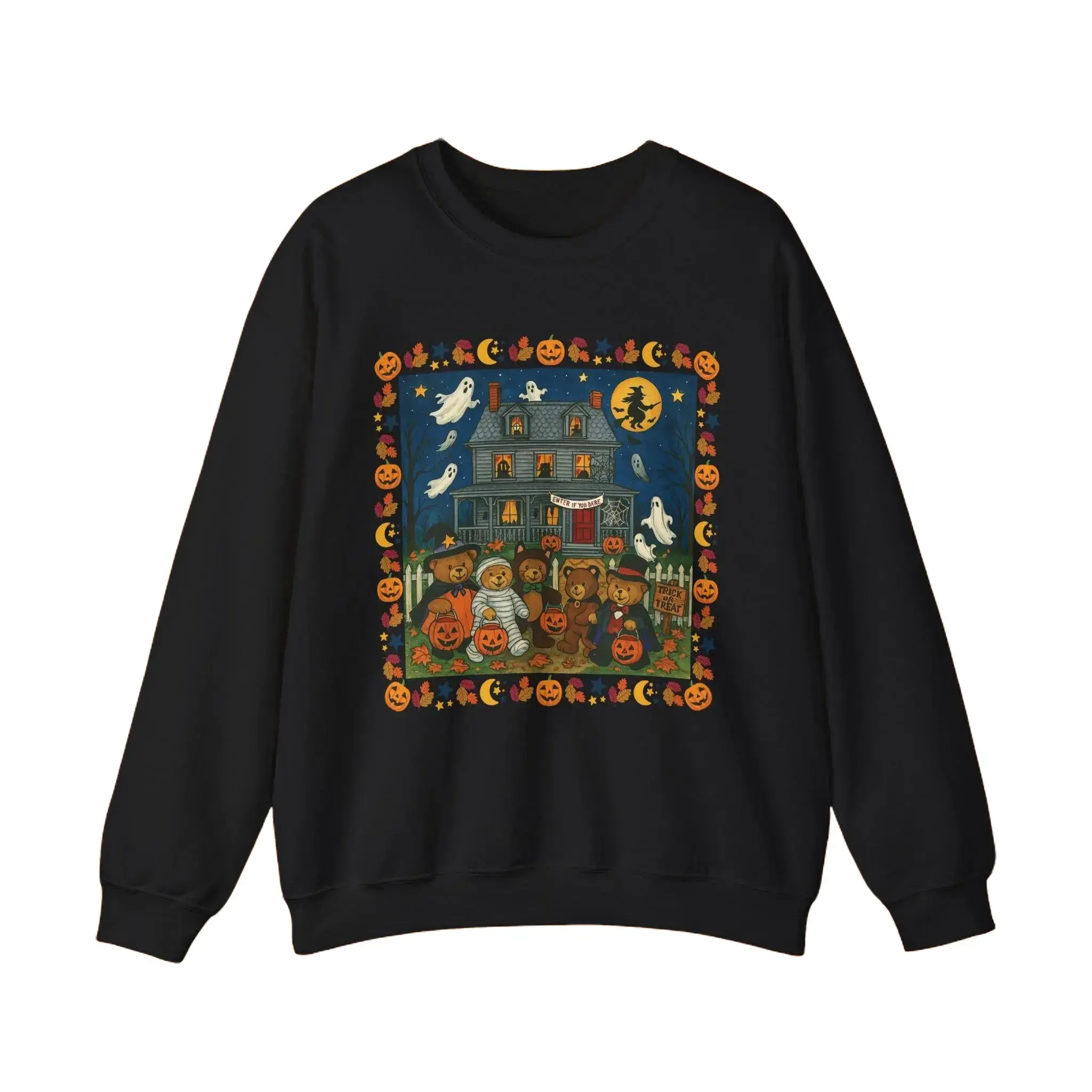 Trick or Treat Bears Haunted House Sweatshirt, Vintage Halloween Crewneck, Retro Spooky Season Sweatshirt, Cozy Fall Halloween Apparel, Cute Autumn Gift for Women & Men