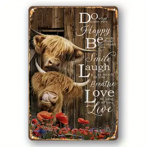 1PC 2D Flat Retro Highland Cow Vintage Plaque Decor Metal Sign - Country Style Farmhouse Western Decor with Inspirational Statement, 19.99 x 30.0cm , Suitable for Kitchen, Living Room or Bedroom, Unique Gift Idea, Cow Decoration