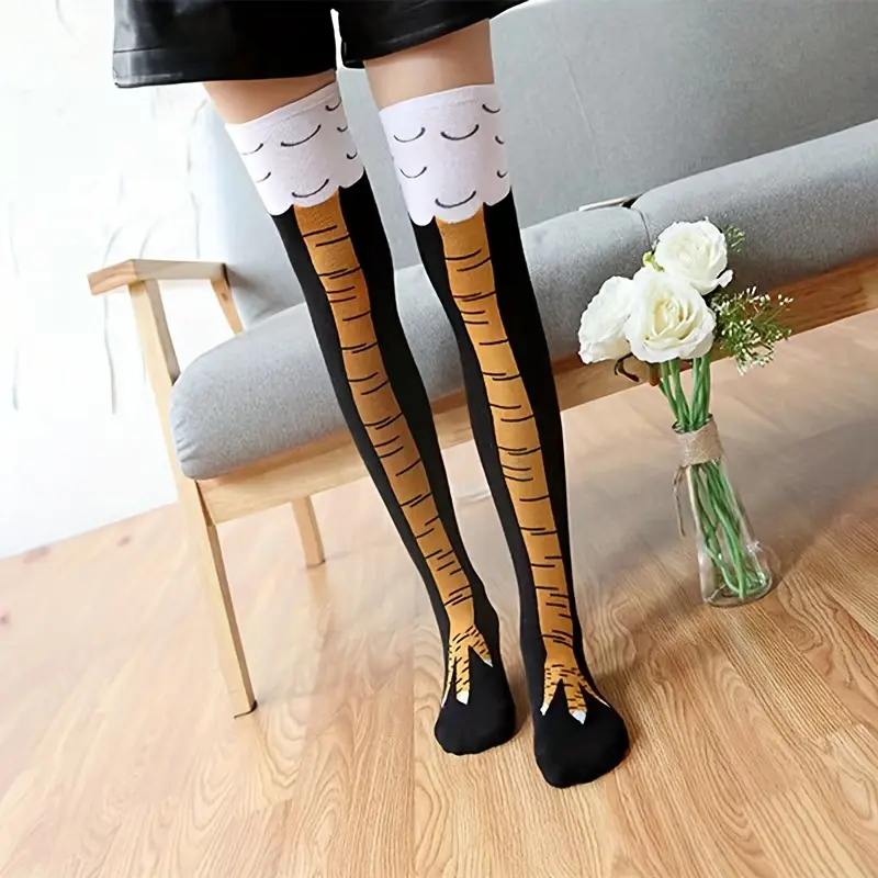 Chicken paw pattern socks, fun over-the-knee socks, women's long socks and stockings