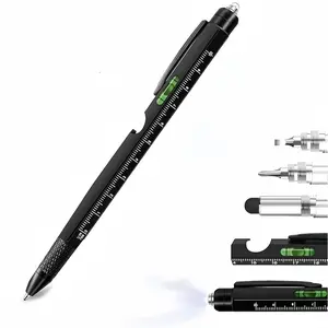 9-in-1 multi-functional pen combines an engineering pen, capacitive pen, phone holder, touchscreen pen, LED flashlight, stylus, level, ruler, bottle opener, and screwdriver into one, making it a unique birthday gift for dads and husbands.