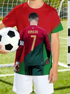 Boys' crew neck short sleeve T-shirt sports leisure Red Green Jersey With Ronaldo Name And Number Seven 3D printing spring and summer teenagers adventure fun design simple fashion jersey
