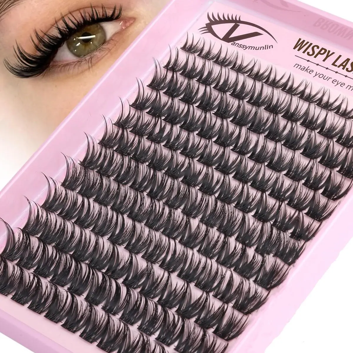 Natural Cluster False Eyelashes, Wispy Lashes, Volume Focused Lashes, Lightweight C-Type Curl, 8-16mm Single Fiber, 144 Pieces, Long-Lasting Wear, Perfect for Daily Use, Cosmetic