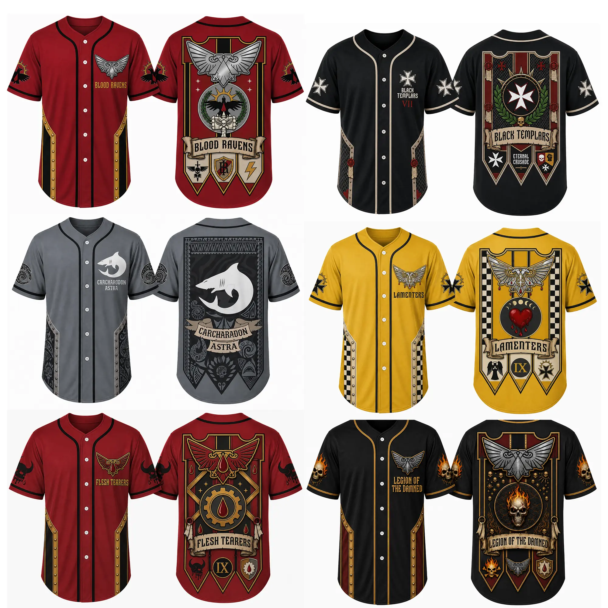 Warhammer 40K Space Marine Successor Chapter Baseball Jerseys - Choose Black Templars, Blood Ravens, Carcharodons, Lamenters & More - Epic Grimdark Button-Down Shirts for Tabletop Gamers