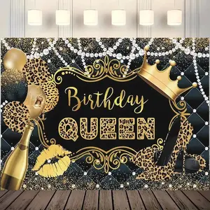Leopard Print Happy Birthday Background Banner, 1 Count Birthday Queen Letter Pattern Backdrop, Wall Decoration for Birthday Party, Party Decorations Banners, Indoor & Outdoor Decoration, Ornaments