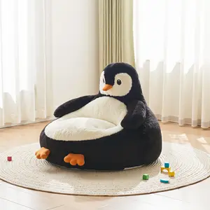Kids Bean Bag Chair, Stuffed Toddler Couch with Faux Rabbit Fur Cover for Teens & Kids, Comfy Lazy Sofa Chair for Reader, Living Room, Bedroom, Aged 4-12 Years, Penguin shaped