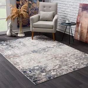 360 stand Distressed Floral Vines Scatter Rug - 2x3 ft, Navy & Beige, Modern Medium-Pile, Stain-Proof, for Indoor Use