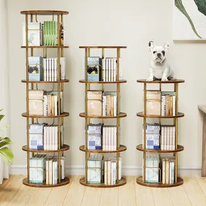 Flycity Rotating Bookshelf 3-5 Tier Spinning Bookshelf Tower 360° Display Unique Round Bookcase for Home Study and Office Organization Furniture Stand