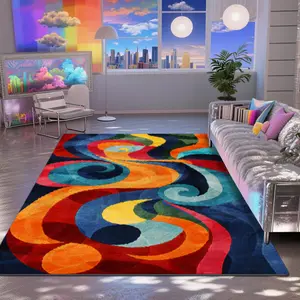 Velvet + Soft Comfort Artistic Multicolored Curve Spiral Texture Pattern Printed Carpet, Home Decoration Carpet, Living Room Large Carpet Sofa Cushion Door Mat Coffee Table Mat Bedroom Carpet Bedside Carpet, Super Soft Rug