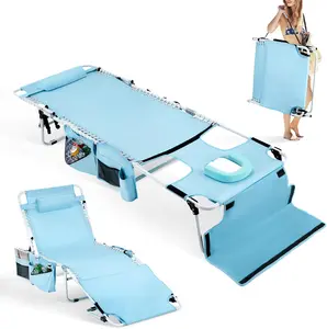 VINGLI Oversized Tanning Chair with Face Hole & Carrying Bag, Beach Lounge Chair Outdoor for Adults, Folding Lounge Chair for Sun Tanning, Laying Out Chairs for Tanning Lounger Outside, 475lbs