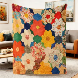 Soft Comfortable Funny Flowers Blankets,Floral Patchwork Throw Blanket,High-Quality Flannel Fabric Cozy for Home Office Camping Travel