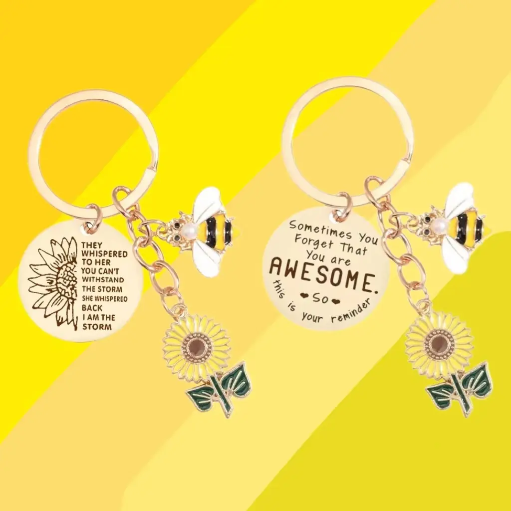 Sunflower & Bee Keychain  Motivational Gift for Women, Friends, and Loved Ones