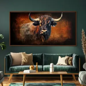 Bull Wall Decor, Animal Wall Art, Western Wall Art, Nature Wall Decor, Panoramic Wall Decor, No Frame, Gift for Dad