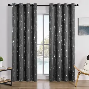Vintage Geometric Jacquard Blackout Curtains - 2 Panels, Sound Isolation Grommet Top Room Darkening Drapes, Thermal Insulated, Noise Reducing for Living Room Bedroom, Polyester, Arts & Crafts Bronzing Design, 52"x84"