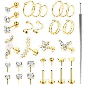 MILACOLATO Unisex 16-20G Hypoallergenic Surgical Steel Jewelry: Push-In Cartilage Studs, Hoops, Flat Back Threadless Pieces for Tragus, Daith, Conch, Helix Piercings, Lip Labret, Nose Piercing Jewelry summerwins