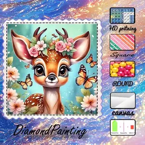 5D-DIY, high-quality velvet canvas, diamond art, diamond painting kit, cute little deer AB diamonds, fairy dust diamonds, crystal diamonds, perfect home decor, handmade diamond art painting kit, special craft diamond art kit.