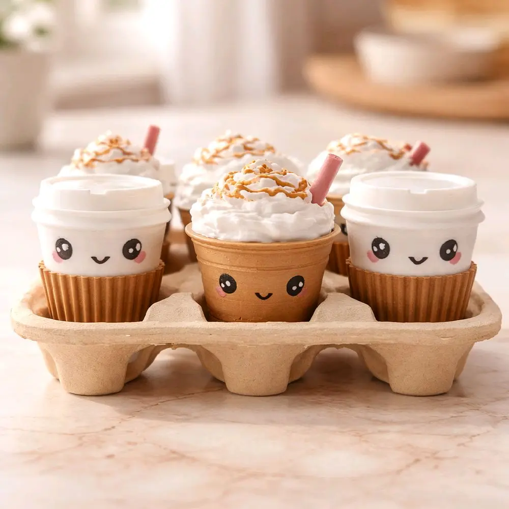 Kawaii Coffee Tic Tac Toe Game – 3D Printed PLA Cold & Hot Cups with Coaster Board – Cute Coffee Lover Gift, Gift for her, kawaii coffee toy