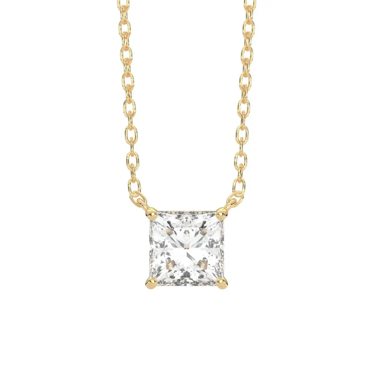 Noa Jewelry Diamond Solitaire - 18K Gold Plated Princess Cut Cubic Zirconia Solitaire Pendant Necklace, Adjustable Dainty Layering Jewelry