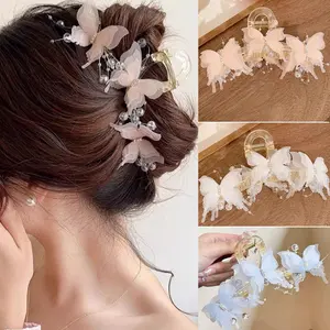 AWAYTR 3Pack Fashion Simulation Butterfly Hair Clips Women Elegant Rhinestone Bow Ponytail Clip Cute Crab Claw Hair Claw Clips Headdress Hair Accessories