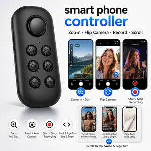 Bluetooth Remote Control for TikTok & Reels, Universal Camera Shutter with Zoom, Wireless Scroller for eBook Page Turner, Compatible with iPhone, Android, iPad - All-in-One Multifunction Video Controller