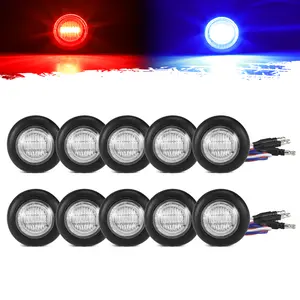 Partsam 10Pcs Dual Revolution 3/4" Round LED Marker Light Red to Blue Auxiliary Light Side Marker Clearance Light Indicators with Bullet Connector