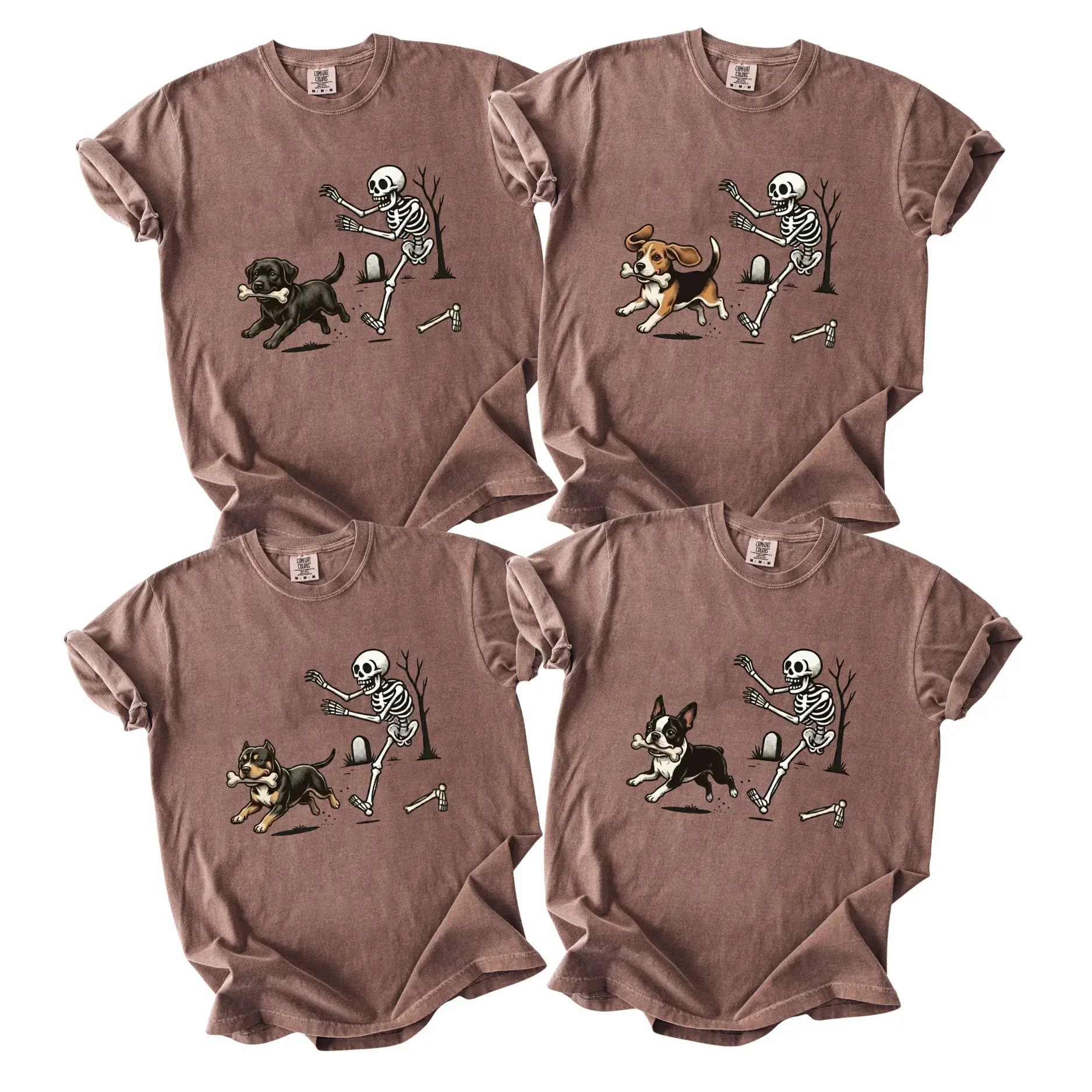 Comfort Colors 50+ Dog Breeds Halloween Skeleton Tee, Funny Spooky Season Dog Lover Shirt, Pet Costume Graphic Tee, Unisex Halloween Dog Shirt , Espresso Color - AL