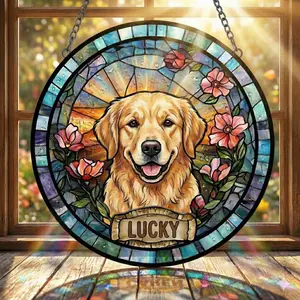 Personalized Dog Portrait Stained Glass Suncatcher, Custom Pet Memorial Stained Glass Photo Suncatcher, Dog Loss Keepsake, Pet Loss Gift