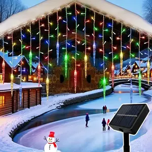 96 LED Solar-Powered Icicle String Lights, Garden and Courtyard Decoration, Outdoor Decorative Lights, Suitable for Weddings, Christmas, New Year, Halloween, Thanksgiving, and Various Holiday Parties