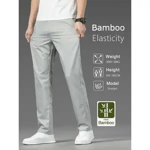 Men’s Lightweight Bamboo Summer Pants – Casual, High-Quality, Business-Ready, Classic Fashion, Stretch Slim Fit, Formal Straight-Leg, Available in Black, Gray, and Khaki Chino