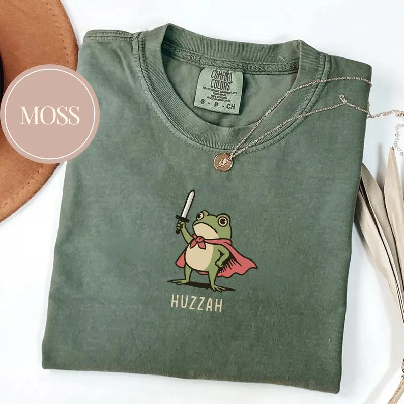 Comfort Colors Huzzah Frog with Sword T-Shirt, Medieval Frog Shirt, Funny Renaissance Faire Frog Gift, Whimsical Medieval, Frog Knight Shirt
