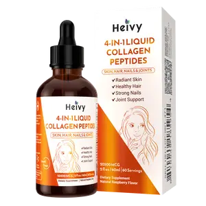 Heivy 4-in-1 Liquid Collagen Drops for Radiant Skin, Healthy Hair, Strong Nails, and Joint Health | 25,000 mcg Collagen Peptides | Raspberry Flavor, 2 fl oz (60ml)
