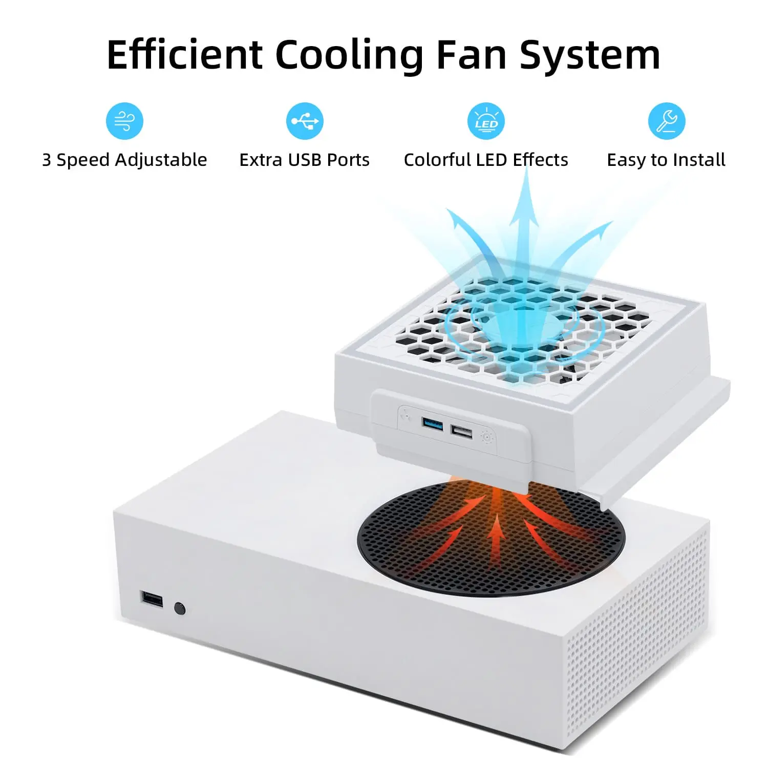 Mcbazel RGB External Cooler Fan for Xbox Series S Console - Adjustable Cooling System, 3-Level Adjustable Speed, Colorful LED Effects with Display, Low Noise, 2 USB 3.0 Ports, DC5V, Easy to Install, Gaming Accessory