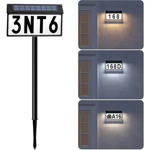 Address Sign, Light Up Numbers for Outside, 3-Color Illuminated LED Lighted Address Number with Stakes, Wall Mounted/In Ground Powered Address Plaque for Yard Home