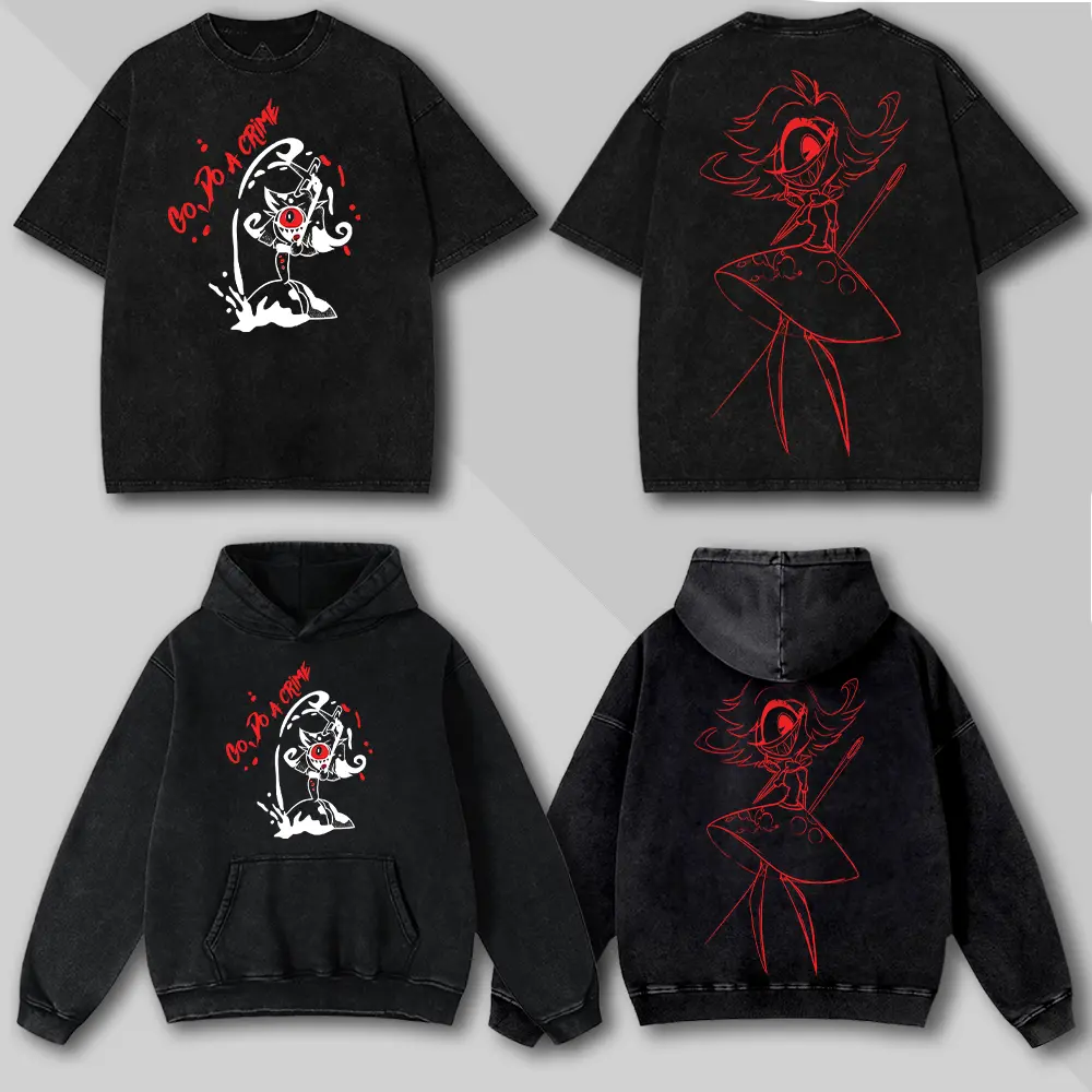 Niffty- Hazbin Hotel Wash -Shirt , Back and Front Print, Superhero Fans | Great Gift For Fans graphic tee Cotton Fabric Top Womenswear streetwear lover