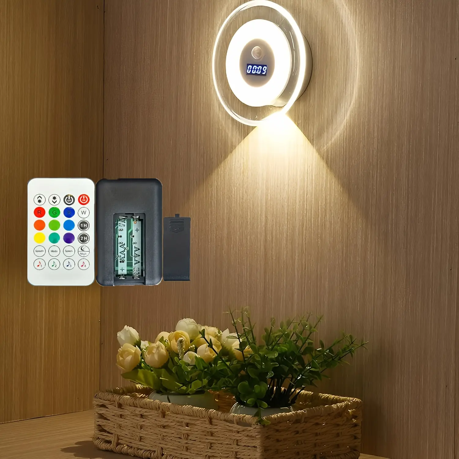 Smart sensing night light, clock wall clock, LED wall light, clock sensing light, motion sensor light indoor， Rechargeable and dimmable, suitable for indoor decoration, bedroom, bathroom, hallway, staircase lighting, birthday gifts