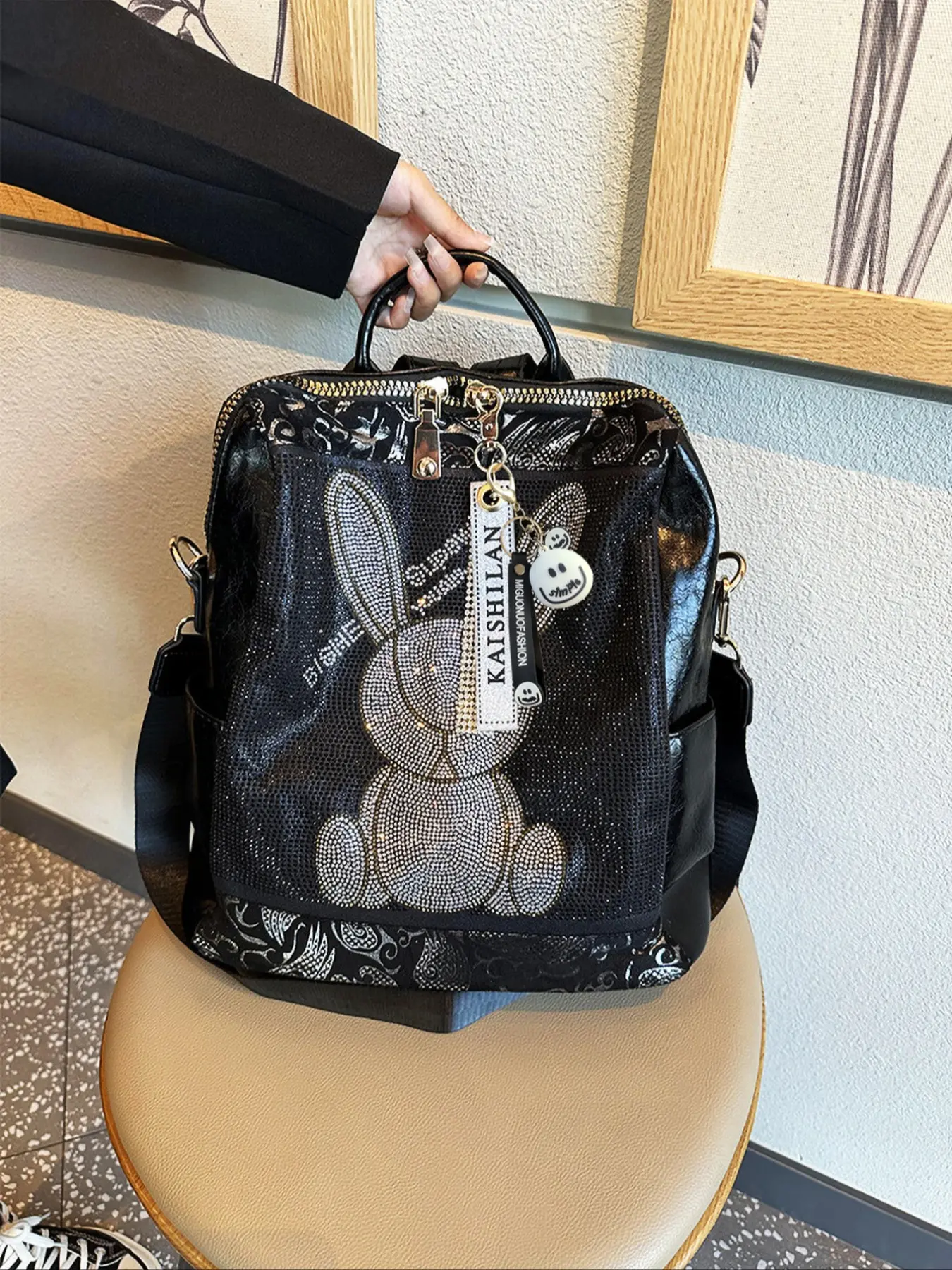 Fashionable Rabbit Pattern Cute Backpack, Casual Large Capacity Travel Backpack, Versatile Casual Backpack for Travel, Outings, Daily Life, Commuting, Shopping, Dating, casual printed backpack, Bunny Bag