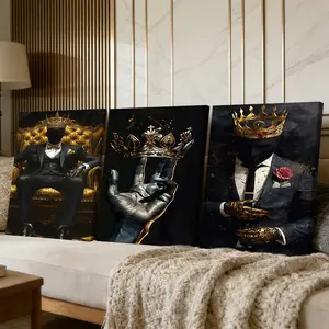 3 Counts Wooden Framed Canvas Painting, Golden Crown King Abstract Art Images, Exquisite Poster, Perfect Living Room Decoration, Modern Art, Fashion Family Poster, Wall Art Decoration, Waterproof Art, Abstract Design