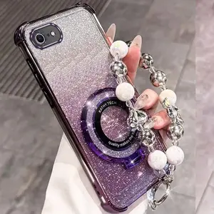 16E Glittery Bling Style Glitter PC Fashion Strap Lanyard Phone Holder Case with Durable Cover Compatible with For iPhone 16e Phone Charm