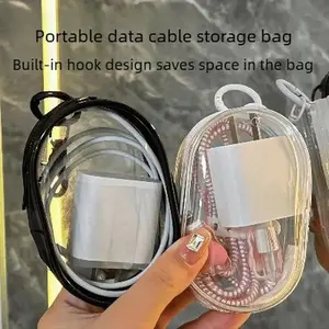 Transparent portable cable organizer with charger, portable storage case for earphones and phone accessories