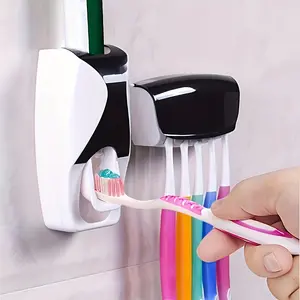 2 Pack Wall Mounted Automatic Toothpaste Dispenser & Toothbrush Holder Set, Toothpaste Squeezers, Space-Saving Bathroom Organizer, Easy Installation, Durable Plastic
