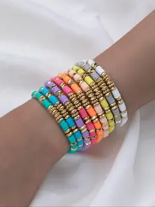 Boho Style Colorful Beaded Bracelet Set, Bohemian Bracelet, Trendy Bangles, 9 Counts Fashionable Stackable Beaded Bracelets for Women & Girls, Casual Trendy Jewelry Accessories for Party and Daily Life, Clay Bead Bracelets