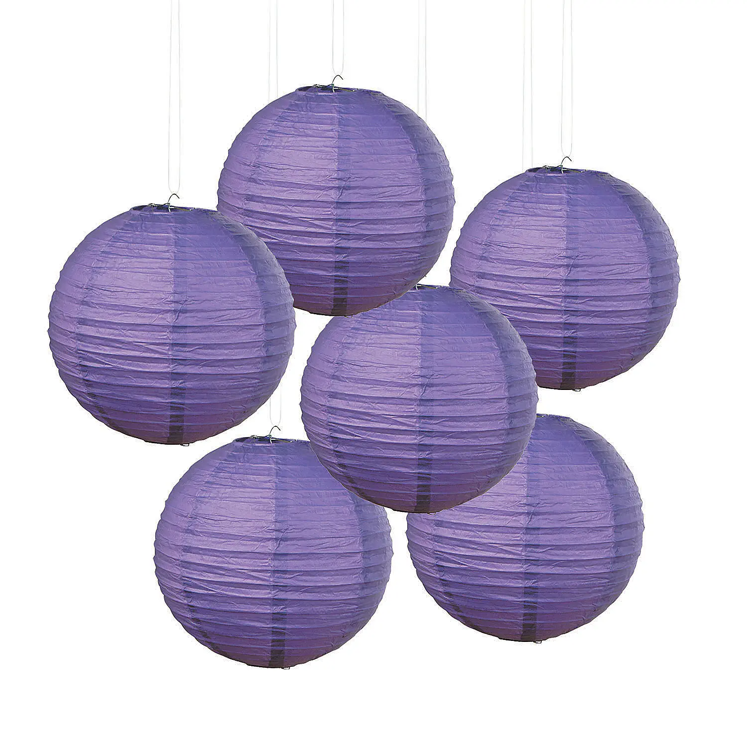 Round Shape Purple Hanging Paper Lanterns - 12 in, 6 Pc, Reusable Home Decor for Weddings, Easily Assemble and Reuse