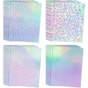 Holographic Laminate Sheets A4 - Clear Self-Adhesive Sticker Paper, 25 Sheets Transparent Waterproof Overlay for Stickers - Gem, Dot, Rainbow, Star Patterns