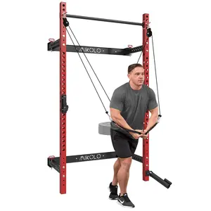 GMWD Wall-Mounted Folding Squat Rack with Lat Pulldown & Cable Crossover System for Home Gym - Space-Saving Design, Enhanced Stability, Premium Cable System