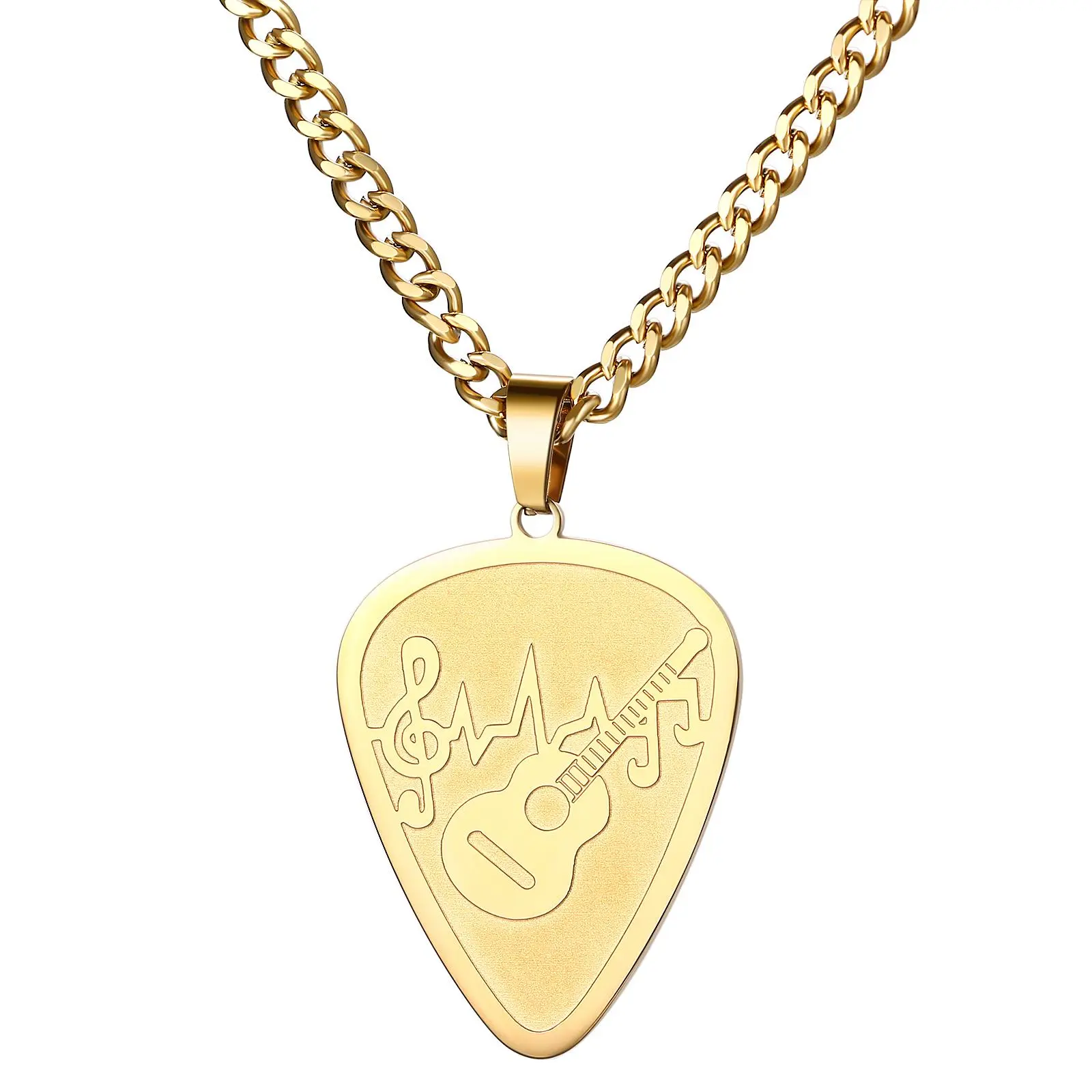 OIDEA Personalized Guitar Pick Necklace for Men Women, Stainless Steel Hip Hop Cuban Link Chain with 3D Music Note Design, Rust Resistant Valentine's Day Gift for Best Friends, Anniversary, Rust Resistant Necklaces, Dads, Single Necklace
